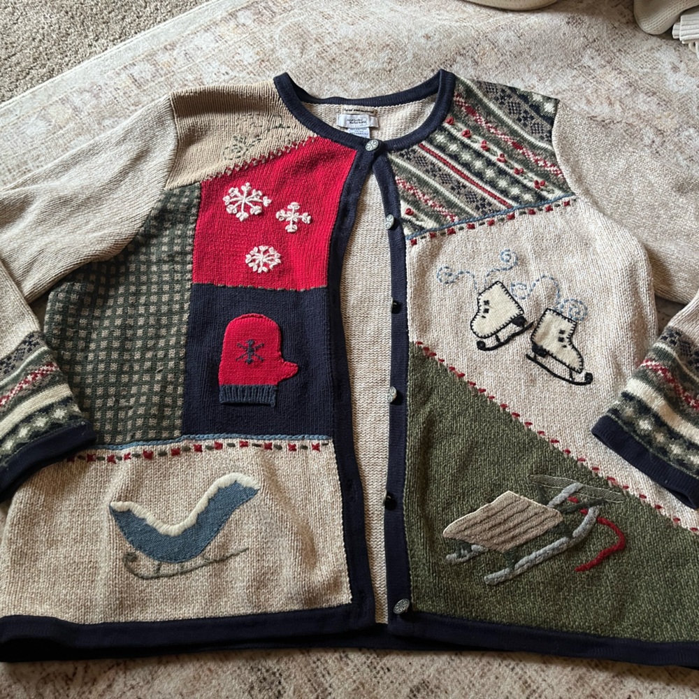 Northern Reflections vintage winter patchwork cardigan